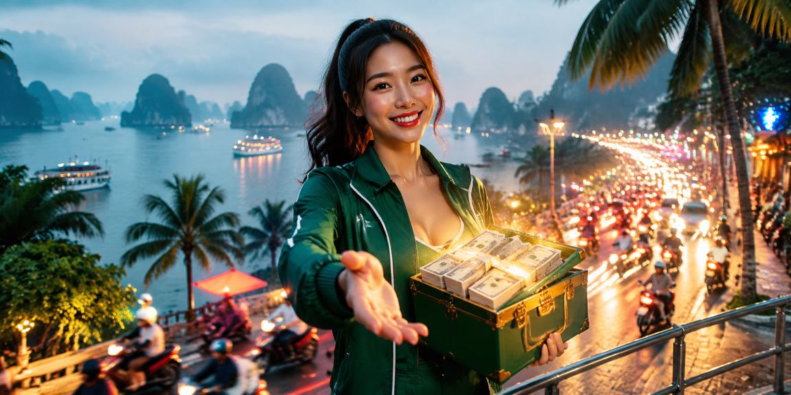 Khung cảnh cá cược đêm neon tại vịnh Hạ Long với bầu không khí High Roller sôi động