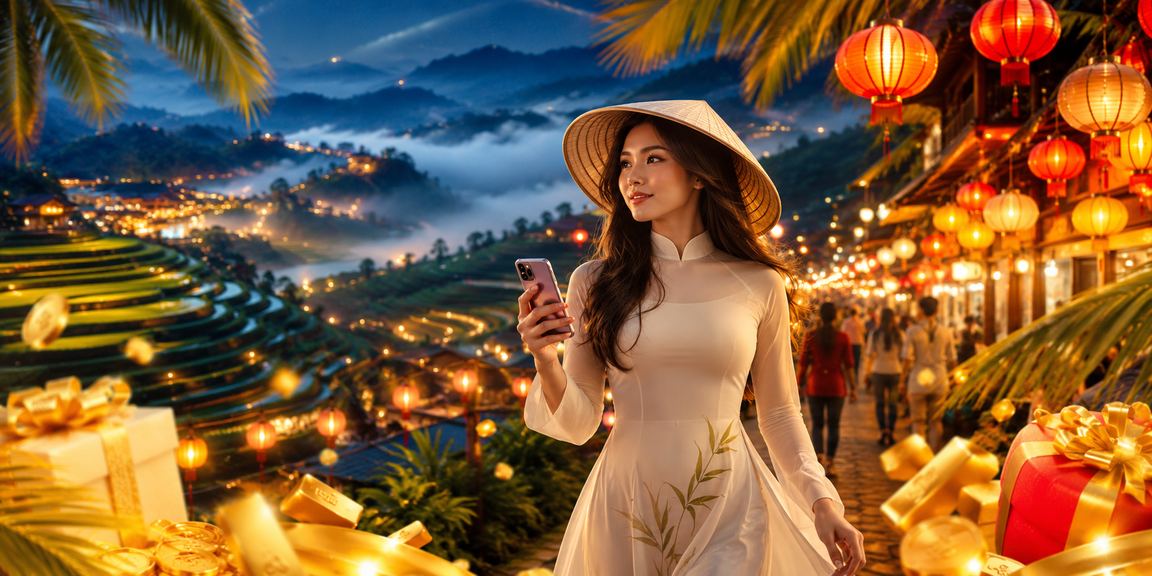 Người chơi trải nghiệm casino di động tại chợ đêm Sapa với điện thoại thông minh